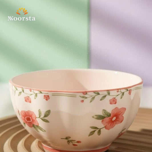 بولة بورسلين حراري غويط شيك جدا للشوربة والتقديم - Authentic Floral Heat-Resistant Porcelain Deep Bowl - Noorsta