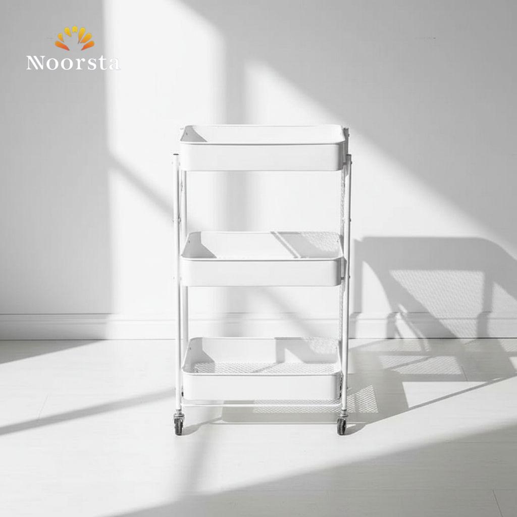 تربو معدن 3 دور قابل للطي للمطبخ والحمام - Versatile 3-Tier Foldable Metal Rolling Storage Cart - Noorsta
