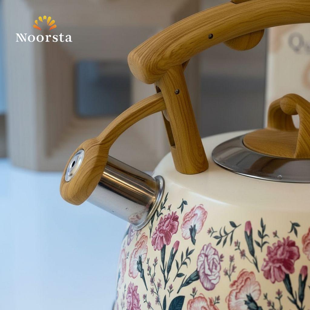 براد شاي صاج بنقشة فلوري سعة 3 لتر - Classic Floral Enamel Whistling Tea Kettle 3L - Noorsta