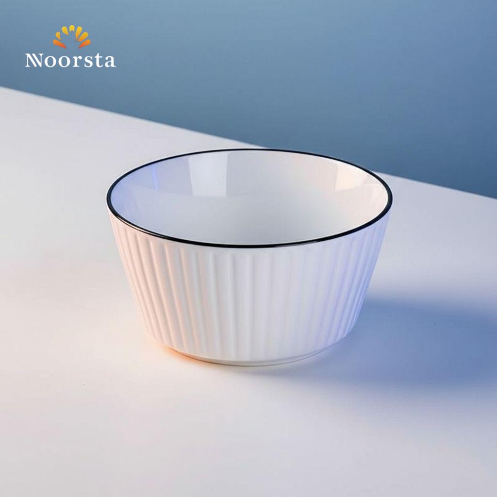 طقم بولات بورسلين 7 قطع لتقديم الشوربة والسلطة - Minimalist 7-Piece Ribbed Porcelain Bowl Set - Noorsta