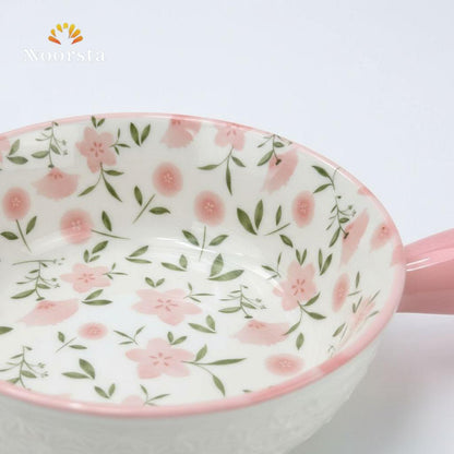 بولة بورسلين شيك بايد لتقديم الفطار والسناكس - Chic floral porcelain handled bowl for breakfast and snacks - Noorsta