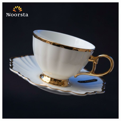 طقم شاي وجاتوه بون تشاينا 21 قطعة بلمسات ذهبية - Elegant 21-Piece Bone China Tea and Cake Set - Noorsta