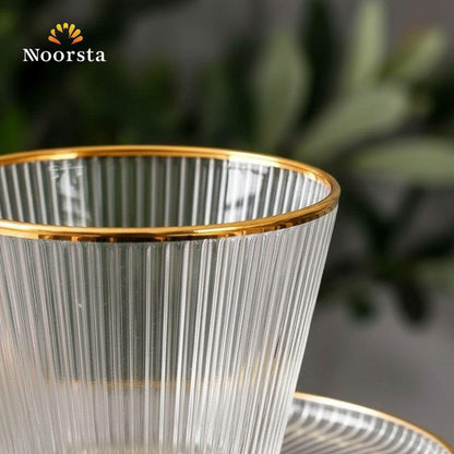 Aurelia Gold-Rimmed Fluted Glass Tea Cup & Saucer Set