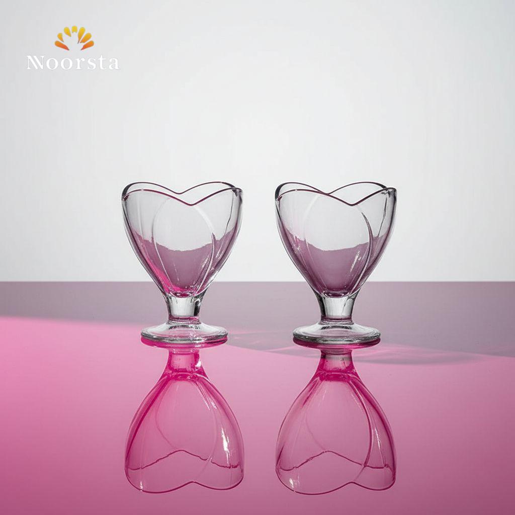 طقم كاسات ايس كريم تركي 2 قطعة لتقديم الجيلي والفروت سلاط - Elegant Turkish Glass Dessert Cups 2-Piece Set 270ml - Noorsta