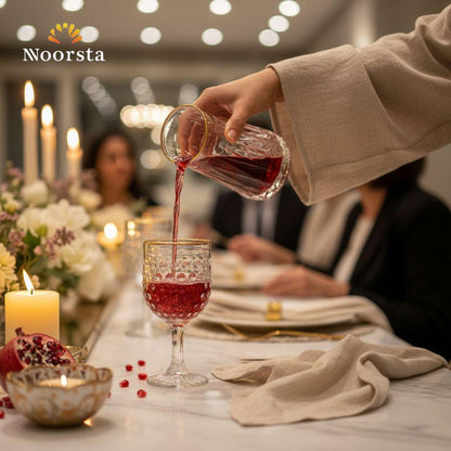 طقم كاسات عصير كريستالية بنقشة اللؤلؤ وحافة ذهبية فاخرة