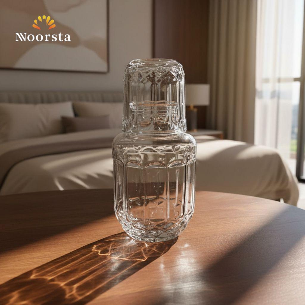 قارورة مياه كريستال مستوردة مع كوباية لجنب السرير - Elegant Crystal Glass Nightstand Carafe with Cup - Noorsta