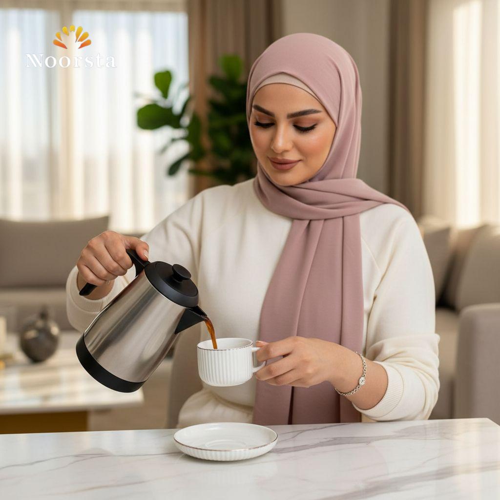 طقم فناجين قهوة شيك للضيافة - Elegant White Ribbed Coffee Cup Set with Silver Trim - Noorsta