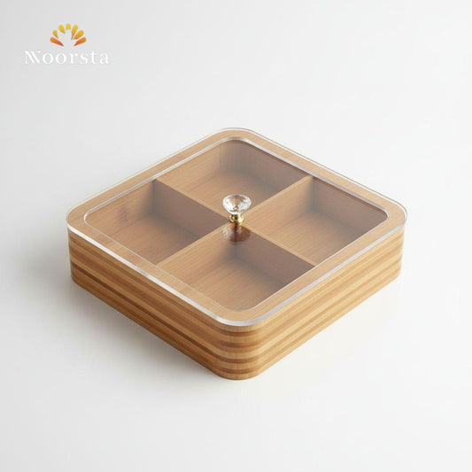 Opulent Bamboo Compartment Serving Box with Crystal Accent