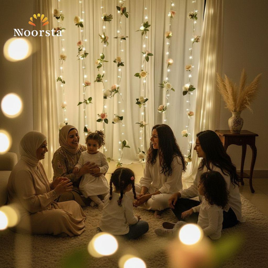ستارة ورد مضيئة لتزيين الحوائط والمناسبات - Enchanting Rose String Light Curtain with warm glow - Noorsta