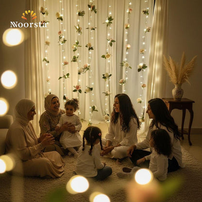 ستارة ورد مضيئة لتزيين الحوائط والمناسبات - Enchanting Rose String Light Curtain with warm glow - Noorsta