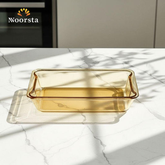 طاجن بايركس مستطيل للفرن لون عسلي سعة 2.4 لتر - Premium Amber Glass Rectangular Baking Dish 2.4L - Noorsta