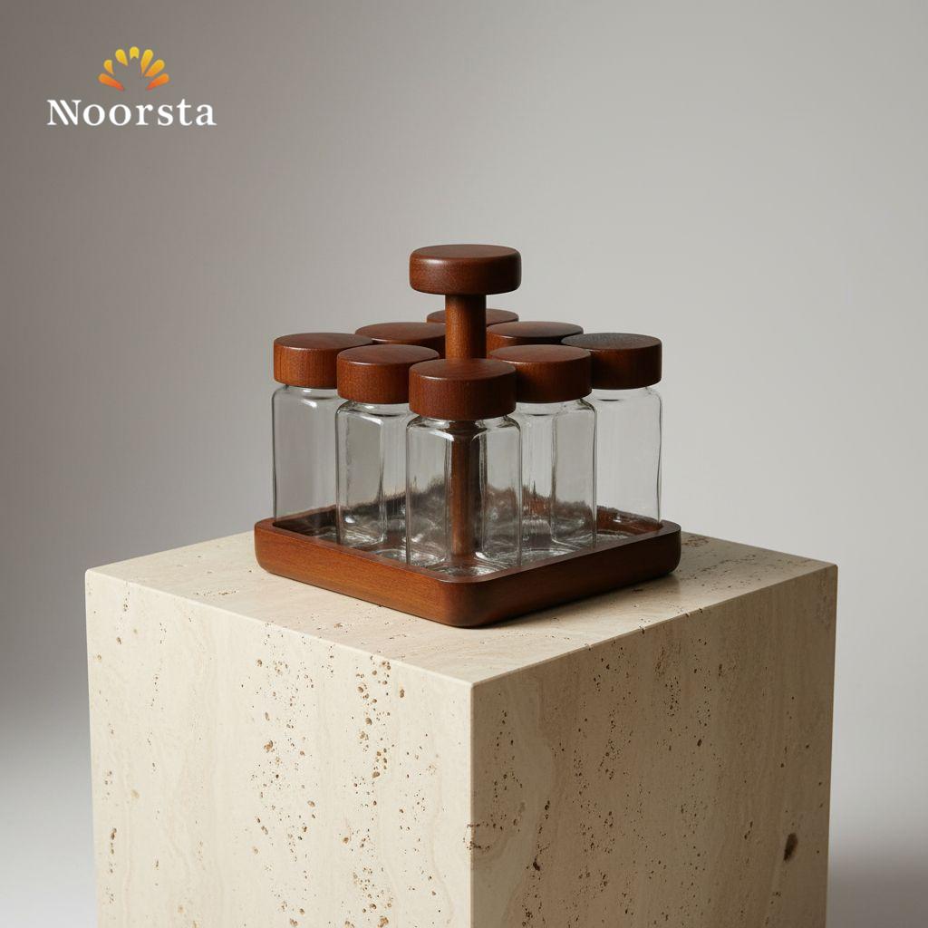 Noorsta™ Artisan 8-Piece Acacia Wood & Glass Spice Rack Set