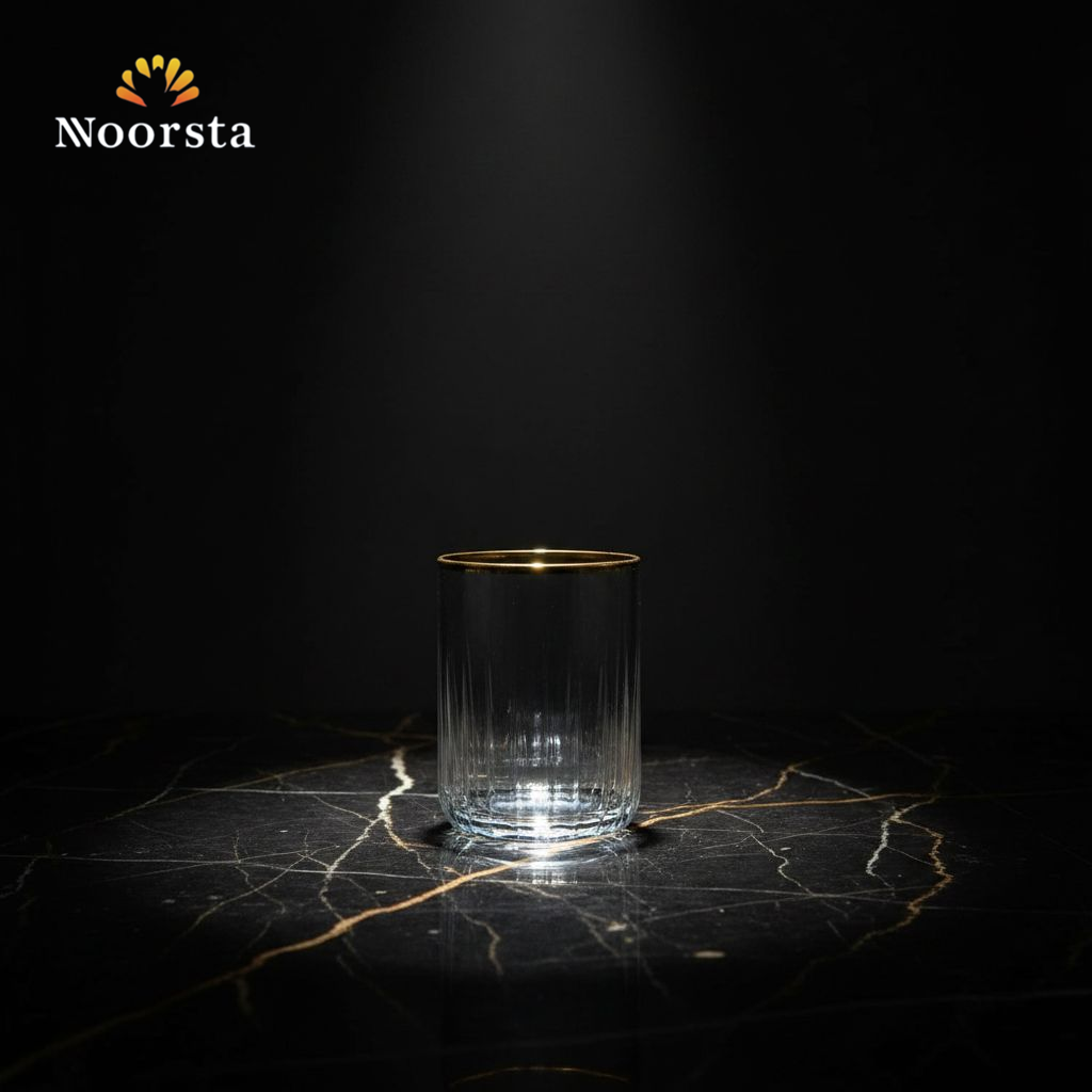 طقم كوبايات باشباتشي نوفا تركي 18 قطعة بأطراف دهبي - Elegant Pasabahce Nova 18-Piece Ribbed Glassware Set with Gold Rims - Noorsta