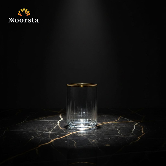 طقم كوبايات باشباتشي نوفا تركي 18 قطعة بأطراف دهبي - Elegant Pasabahce Nova 18-Piece Ribbed Glassware Set with Gold Rims - Noorsta