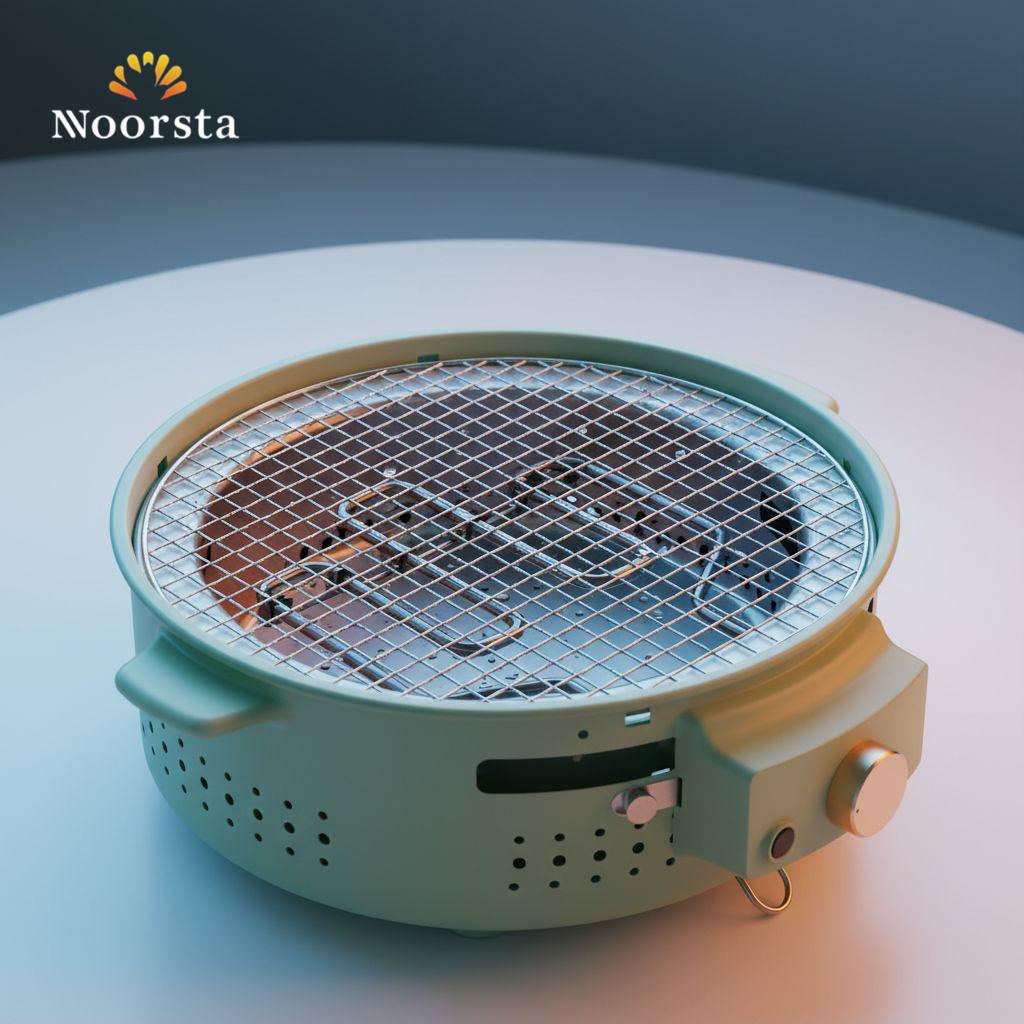 شواية كهربائية دائرية محمولة باللون الأخضر النعناعي للحدائق والروف - Premium Mint Green Portable Electric Grill for Indoor and Outdoor BBQ - Noorsta