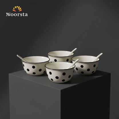 Noir & Blanc Polka Dot Ceramic Dessert Set with Spoons