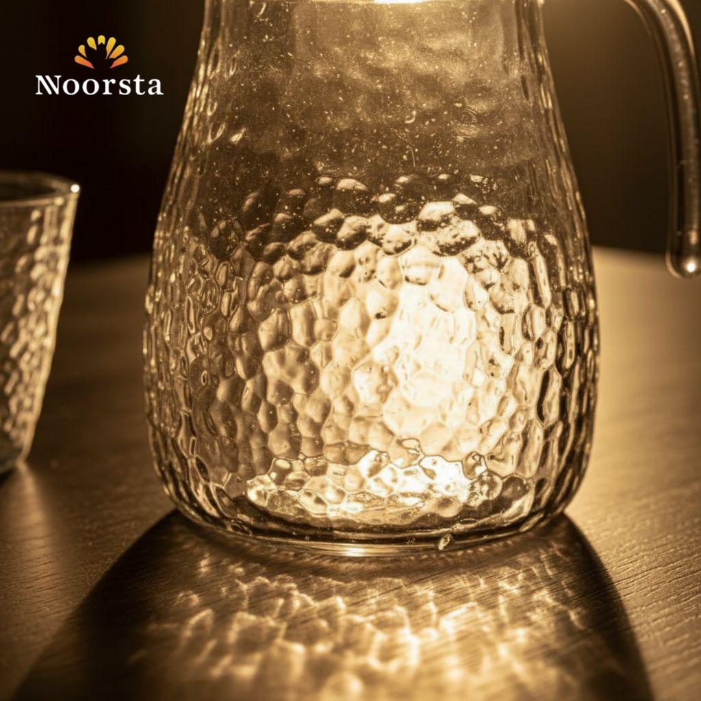 طقم تقديم زجاجي كريستال بنقش الجليد - قارورة و ٤ أكواب