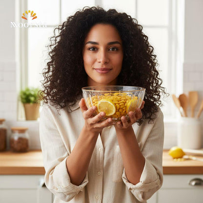 Luminous Gold-Rimmed Crystal-Clear Ribbed Serving Bowl