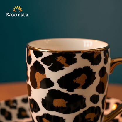 طقم فطار وعشاء تايجر 6 قطع بلمسة ذهبية - Chic Leopard Print 6-Piece Breakfast Set with Gold Accents - Noorsta