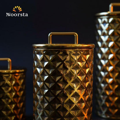 طقم علب تخزين ذهبية ٣ قطع بتصميم هندسي - Luxury 3-Piece Geometric Gold Storage Canister Set - Noorsta