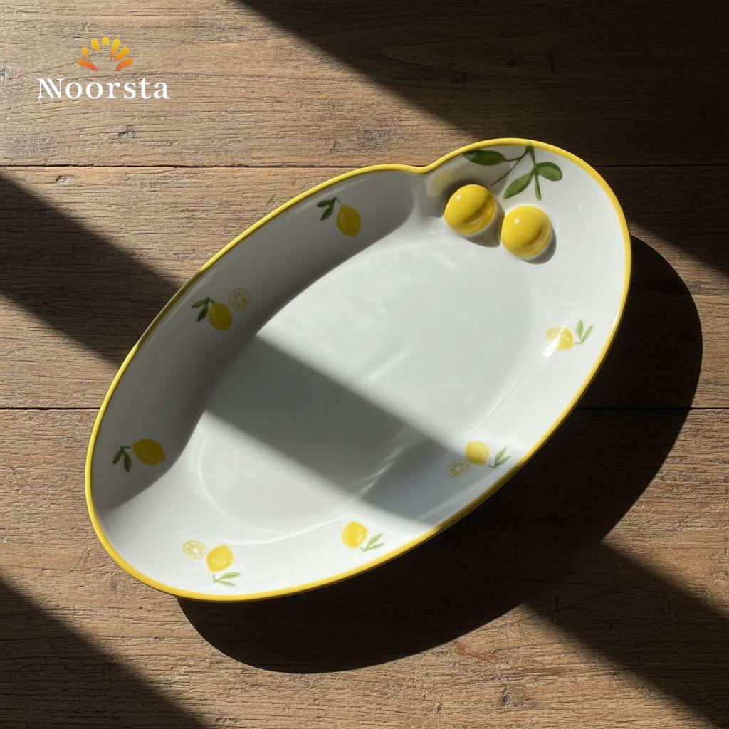 سيرفيس تقديم بورسلين شيك شكل ليمون لعزوماتك - Chic Embossed Lemon Porcelain Serving Platter - Noorsta