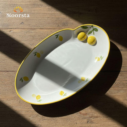 سيرفيس تقديم بورسلين شيك شكل ليمون لعزوماتك - Chic Embossed Lemon Porcelain Serving Platter - Noorsta