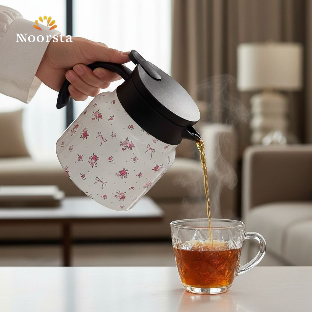 ترمس حراري شيك جدا لحفظ الحرارة بتصميم فيونكة - Elegant Floral Bow Thermal Carafe - Noorsta