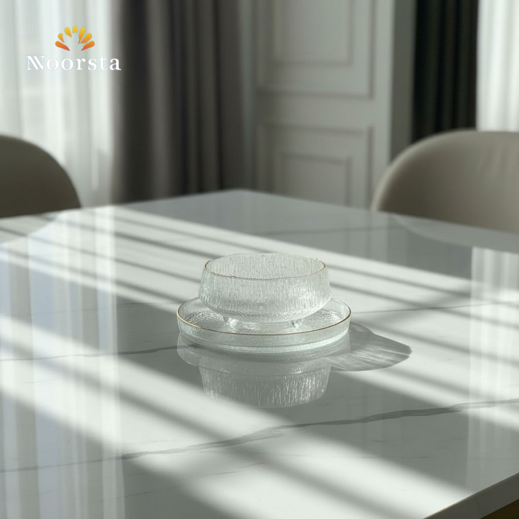 طقم خشاف زجاجي شيك لتقديم الحلويات - Elegant Textured Glass Dessert Bowl Set - Noorsta