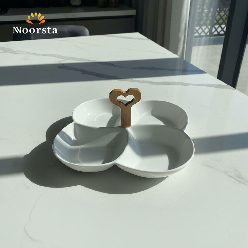 طبق تسالي بورسلين مقسم شيك جدا - Elegant Pure Porcelain Divided Snack Dish - Noorsta
