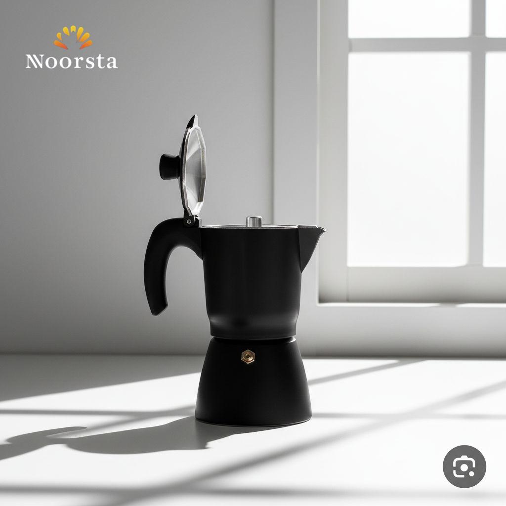 موكا بوت كلاسيكي أسود لتحضير الإسبريسو على البوتجاز - Authentic Black Stovetop Moka Pot Espresso Maker - Noorsta