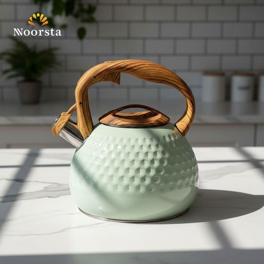 براد شاي VICALINa ألماني بصفارة 3 لتر ستانلس تيتانيوم بيد خشبية - Premium VICALINa Whistling Tea Kettle 3L Titanium Stainless Steel - Noorsta