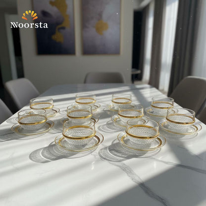طقم خشاف جهاز العروسة بحرف دهبي - Elegant 12-Piece Gold-Rimmed Dessert Set - Noorsta