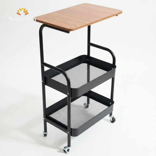 عربية تخزين متحركة شيك وعملية - Modern 3-Tier Wooden & Metal Rolling Storage Cart - Noorsta