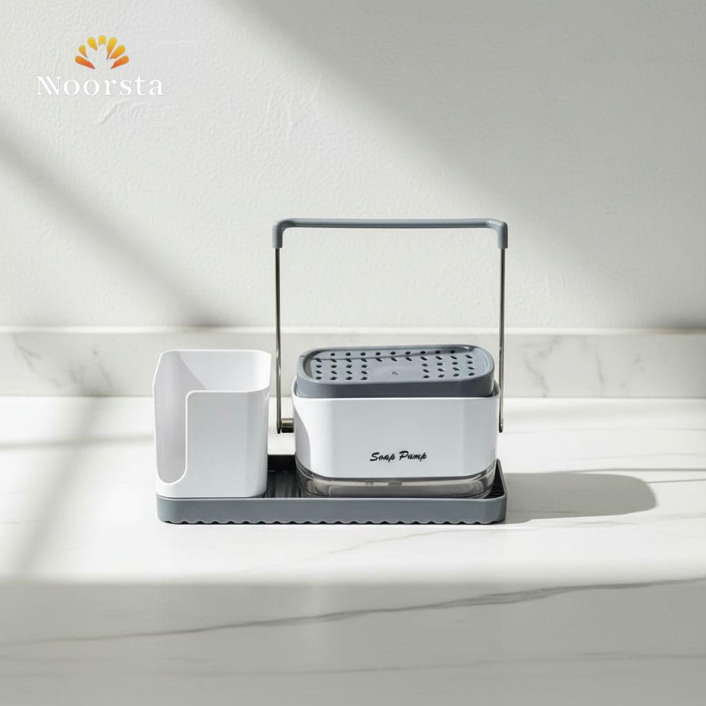 ديسبنسر صابون 3 في 1 منظم لحوض المطبخ - Modern 3-in-1 Kitchen Soap Dispenser Caddy - Noorsta