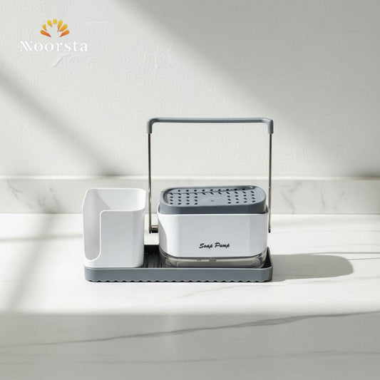 ديسبنسر صابون 3 في 1 منظم لحوض المطبخ - Modern 3-in-1 Kitchen Soap Dispenser Caddy - Noorsta