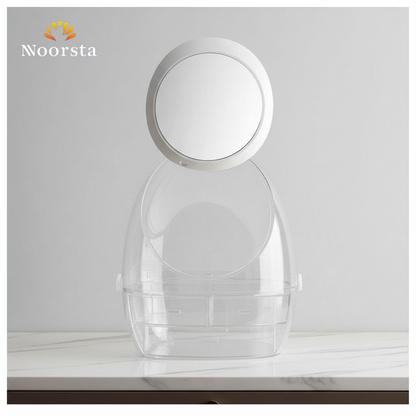 منظم مكياج اكريليك شفاف للتسريحة - Chic Clear Acrylic Makeup Organizer with Mirror - Noorsta