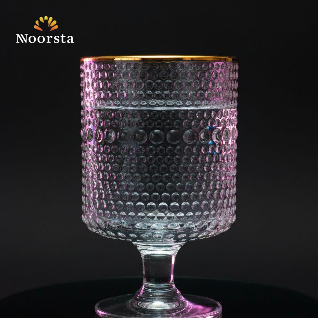 كاس زجاجي محبب بحافة دهبي لجهاز العروسة - Luxury Beaded Clear Glass Goblet with Gold Rim - Noorsta