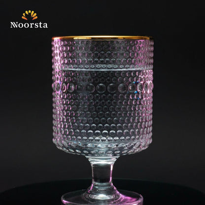 كاس زجاجي محبب بحافة دهبي لجهاز العروسة - Luxury Beaded Clear Glass Goblet with Gold Rim - Noorsta