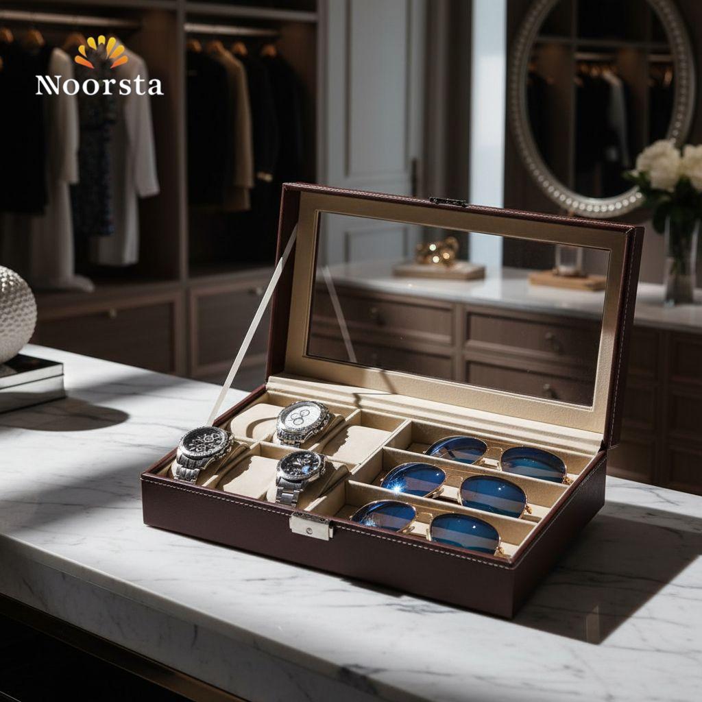 The Executive Leather Watch & Sunglasses Organizer Case