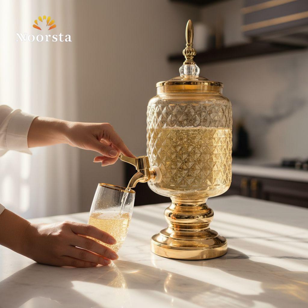 Imperial Gold Diamond-Cut Glass Beverage Dispenser