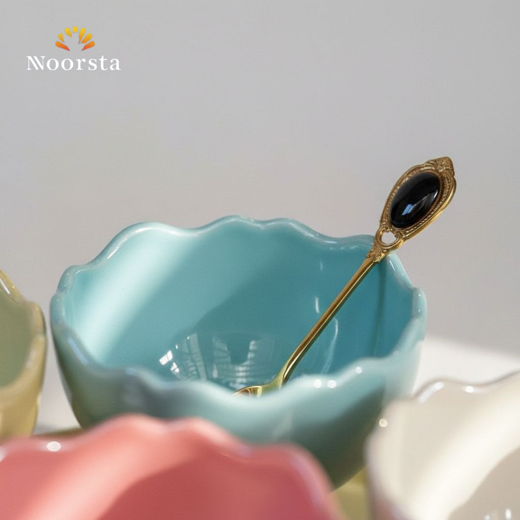 طقم جيلي وفروت سلاط بورسلين لاستر دوار - Elegant Luster Porcelain Dessert Set with Rotating Tray - Noorsta