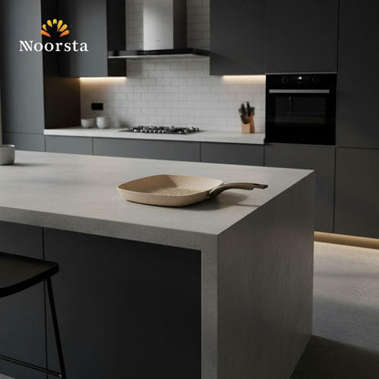 جريل جرانيت كوك ان مقاس 28 سم كريمي - Premium Granite Grill Pan 28cm Creamy - Noorsta