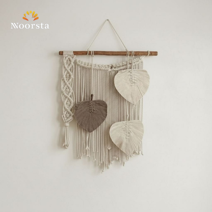 مكرمية بوهو 3 ريشة هاند ميد لتزيين الحوائط - Authentic 3-Feather Boho Macrame Wall Hanging - Noorsta
