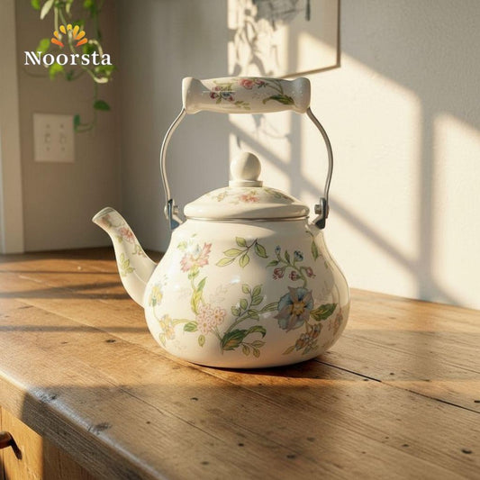 براد شاي صاج بتصميم ورد كلاسيكي - Authentic Floral Enamel Teapot - Noorsta