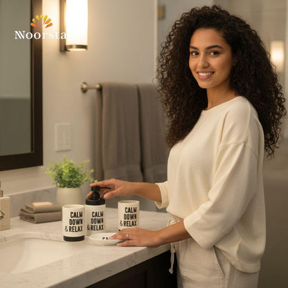 طقم حمام بورسلين 4 قطع شيك جدا لجهاز العروسة - Modern Porcelain Bathroom Accessories Set 4 Pieces - Noorsta