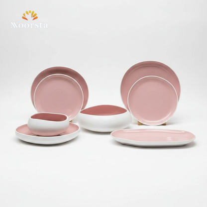 طقم عشاء بورسلين مط حراري 24 قطعة جهاز العروسة - Modern Matte Mushroom Porcelain Dinnerware Set 24 Pieces - Noorsta