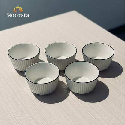 طقم بولات حلويات بورسلين شيك لتقديم الرز بلبن وأم علي - Elegant 6-Piece White Ribbed Porcelain Dessert Bowl Set - Noorsta