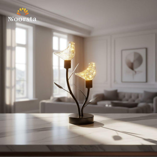 أباجورة ديكور مودرن بتصميم عصافير - Modern Twin Bird Glass Table Lamp - Noorsta
