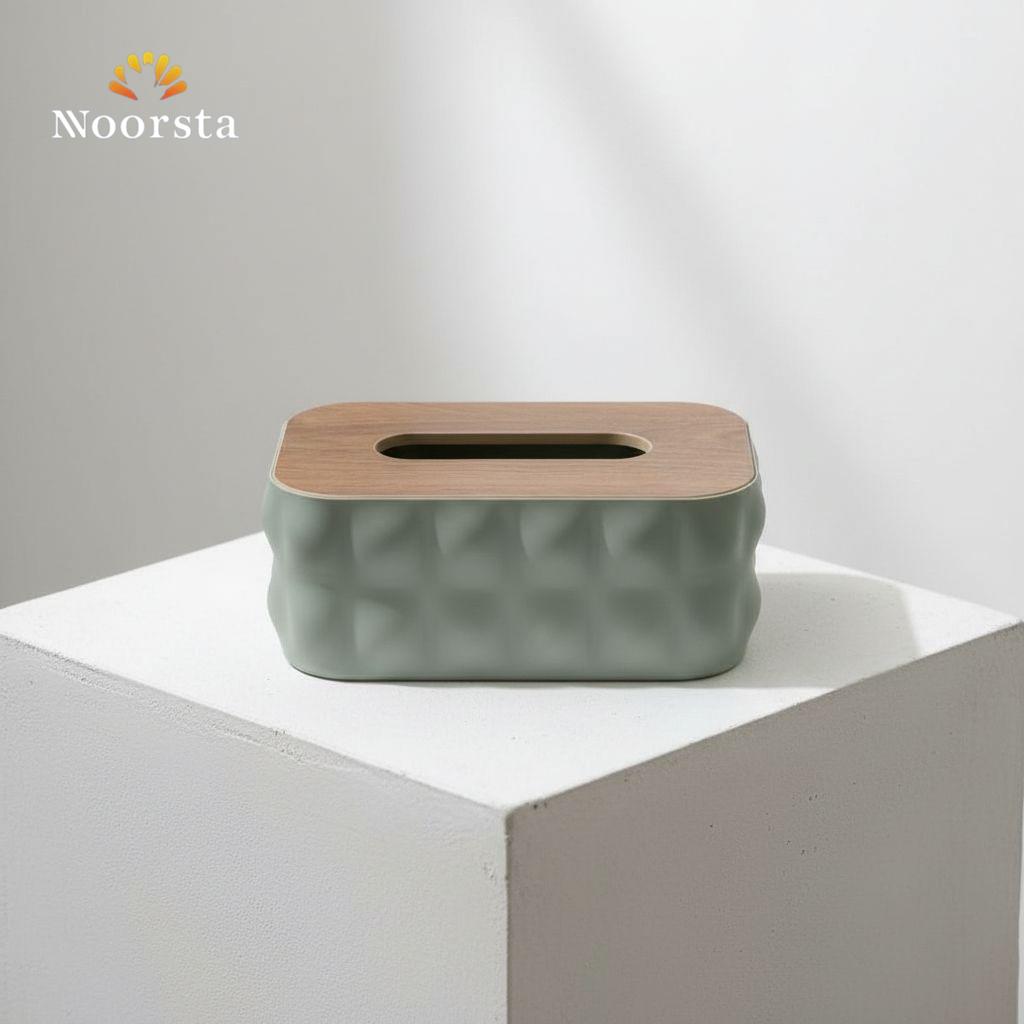 علبة مناديل أكريليك بغطاء خشب شيك - Modern Acrylic & Wood Tissue Box - Noorsta