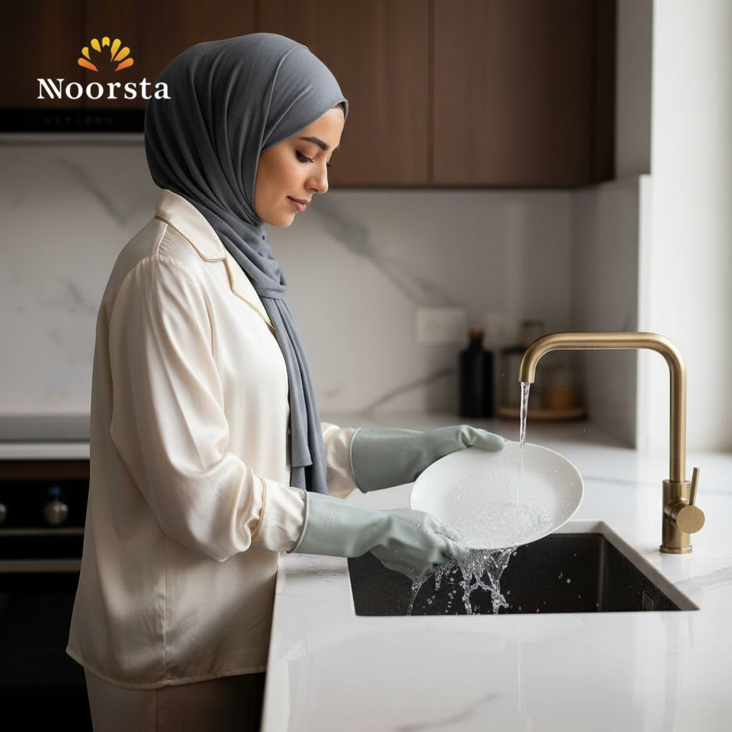 جوانتي سيليكون بشعر للتنظيف قطعتين - Versatile Silicone Bristle Cleaning Gloves - Noorsta